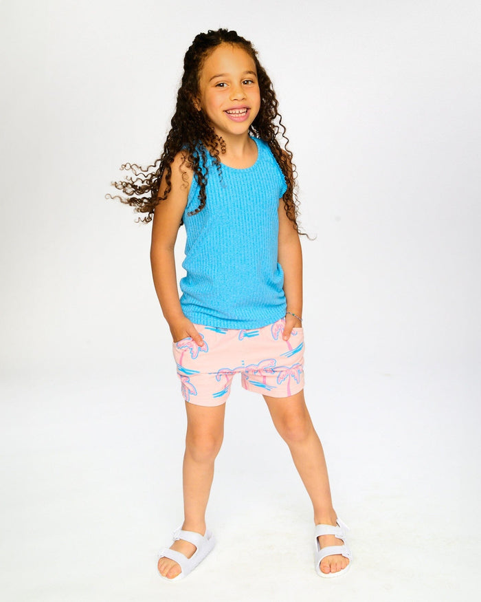 French Terry Shorts Light Pink Palm Print-2