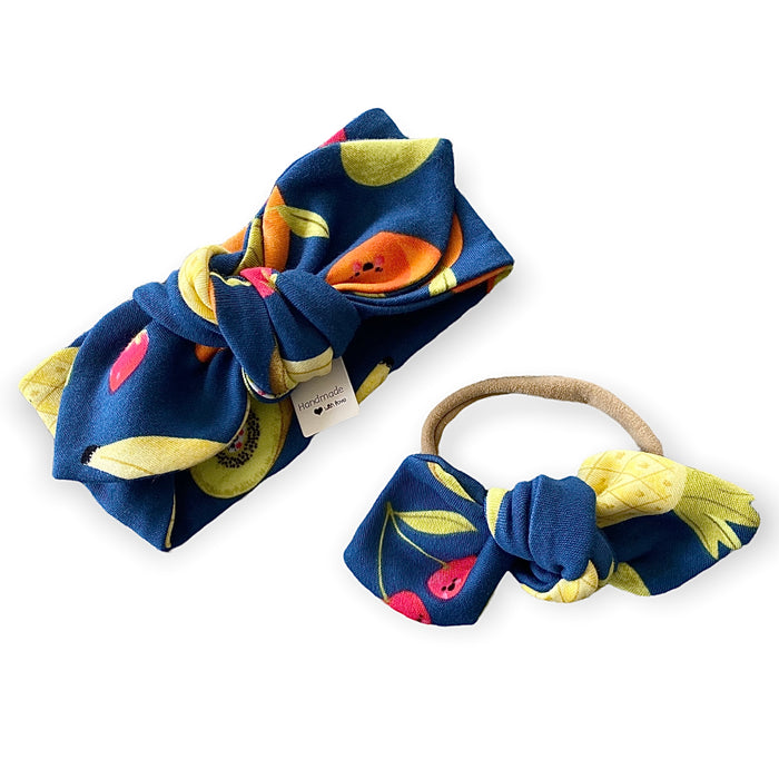 Fun Fruits on Blue Bummies and/or Headbands