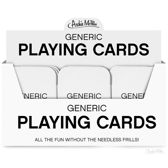 Display box featuring the Generic Playing Cards, with the tagline: "All the fun without the needless frills!