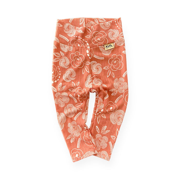 Geo Flowers Rose Ribbed Leggings