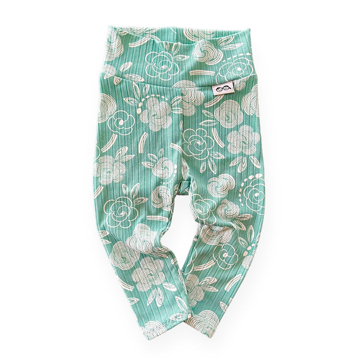 Geo Flowers Seafoam Ribbed Leggings