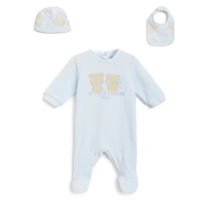 Gift Box Baby Suit & Bib & Cap Blue