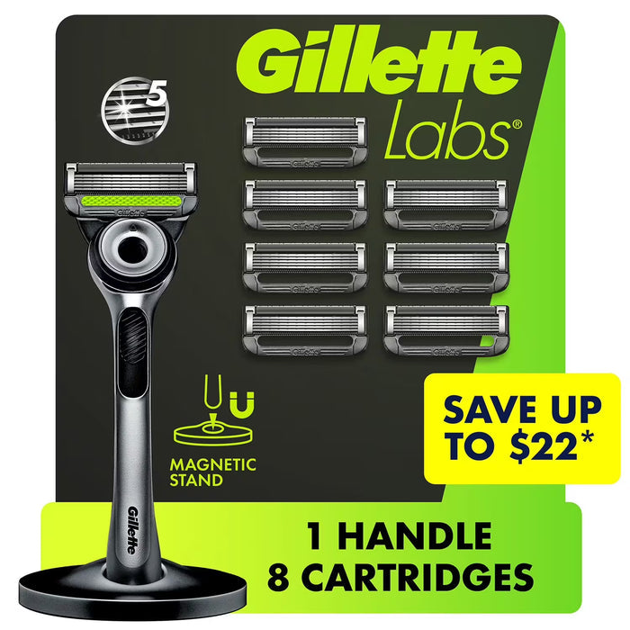 GilletteLabs Men's Exfoliating Razor, 5 Blade, Handle - 8 Cartridges