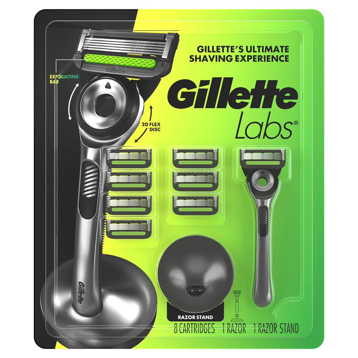 GilletteLabs Men's Exfoliating Razor, 5 Blade, Handle - 8 Cartridges