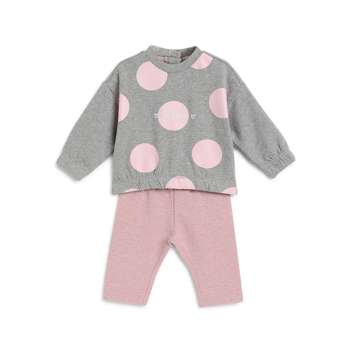 Girls Grey & Pink Printed Sweatshirt With Legging