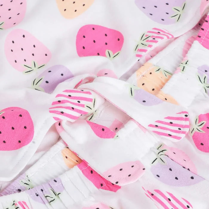 Girls Pink Printed Short Dungaree