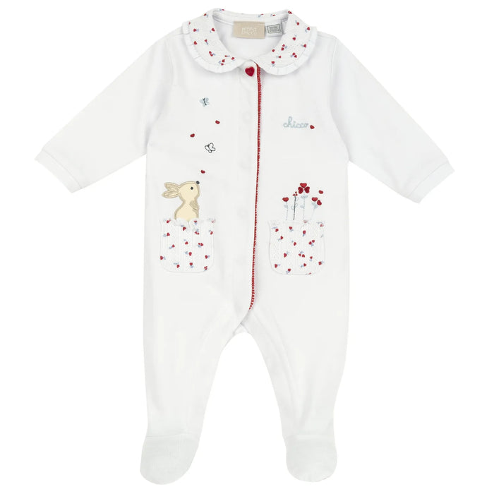 Girls White Applique Front Opening Babysuit