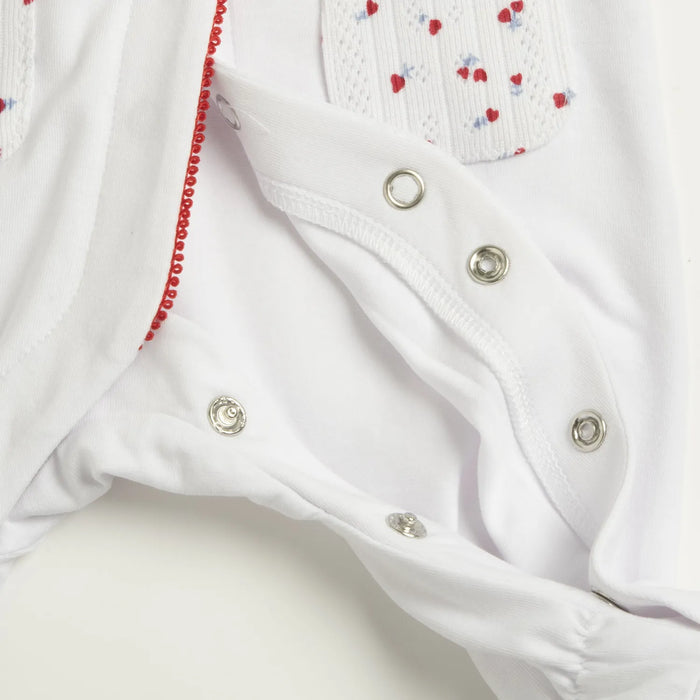 Girls White Applique Front Opening Babysuit