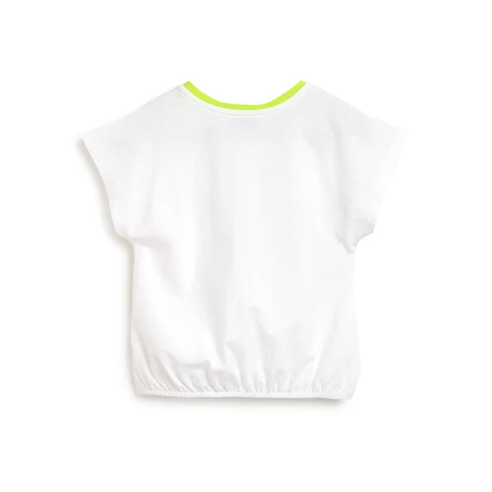 Girls White & Black Printed Top with Shorts
