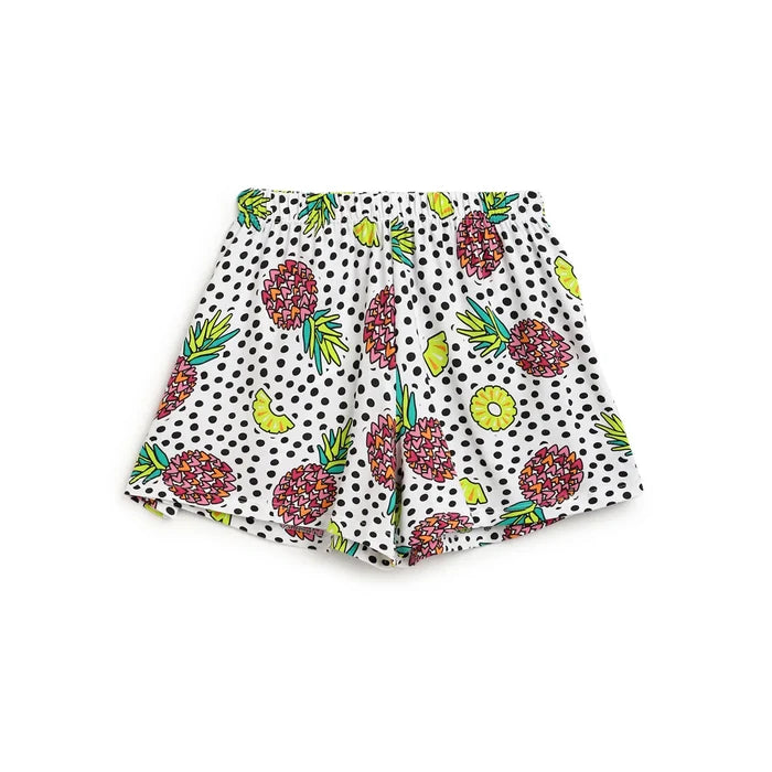 Girls White & Black Printed Top with Shorts