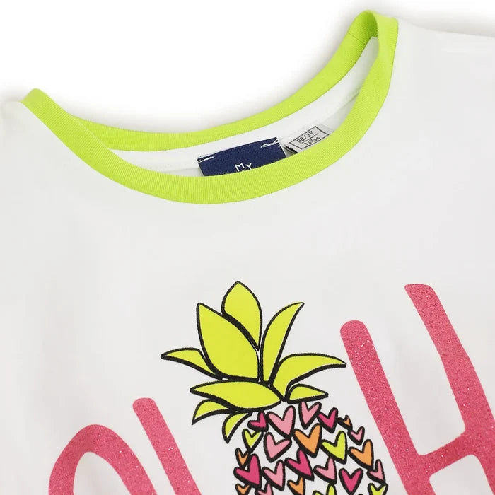 Girls White & Black Printed Top with Shorts