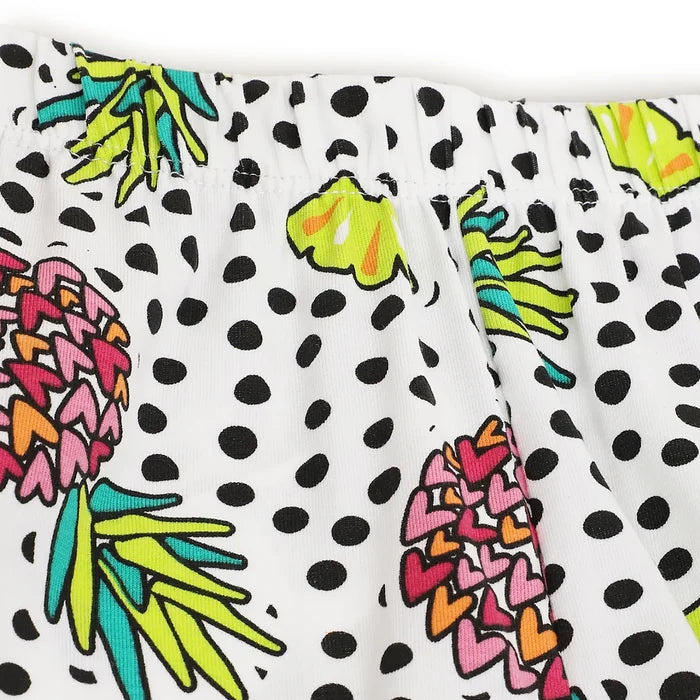 Girls White & Black Printed Top with Shorts