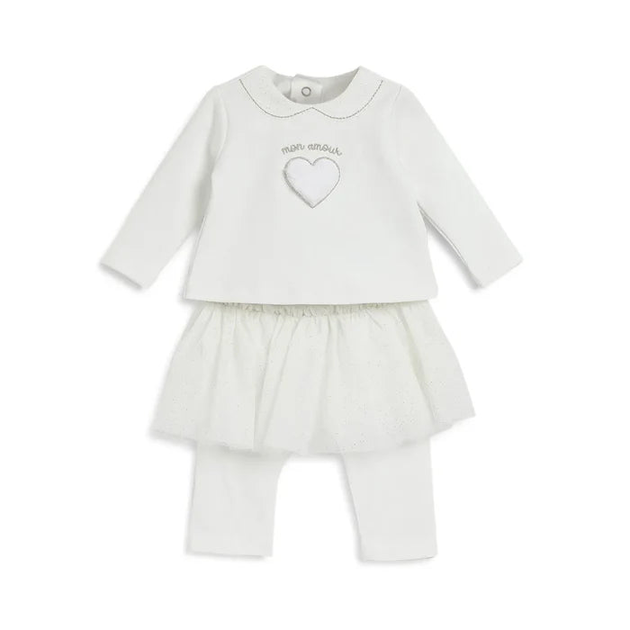 Girls White Embellished T-shirt With Legging