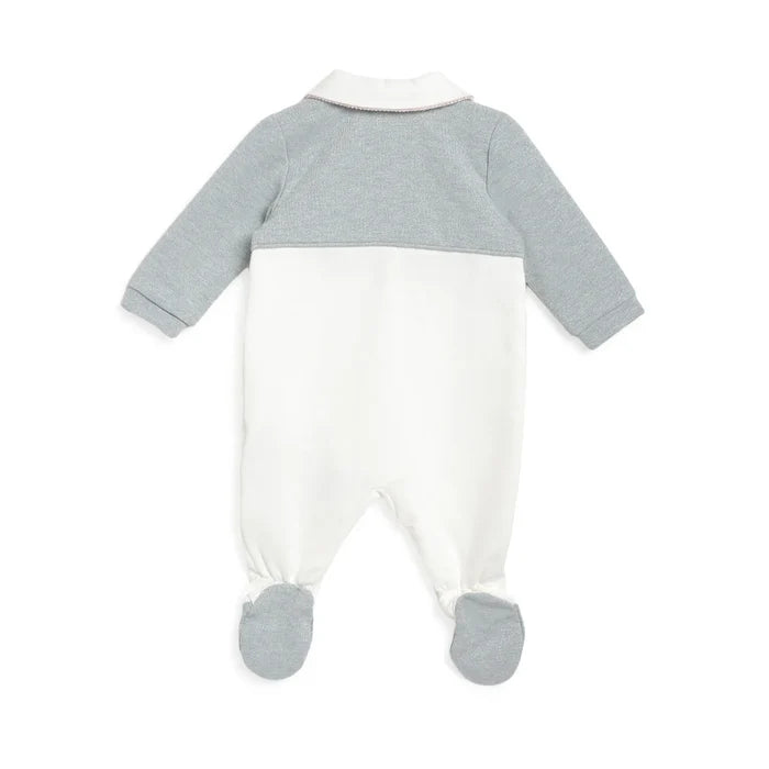 Girls White & Grey Embroidered Front Opening Babysuit