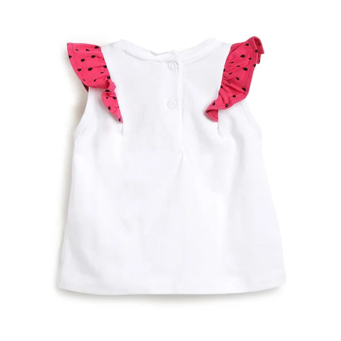 Girls White & Pink Printed Top with Shorts