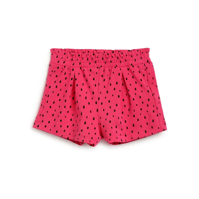 Girls White & Pink Printed Top with Shorts