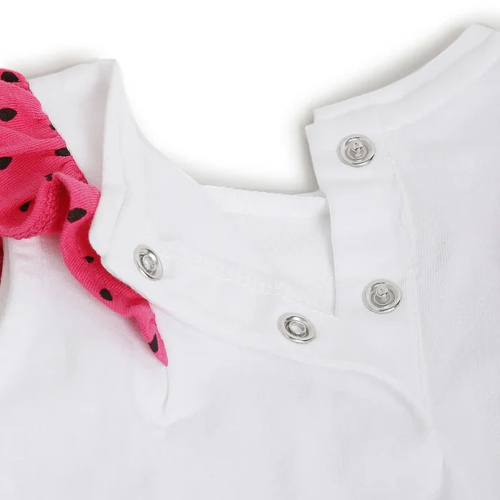 Girls White & Pink Printed Top with Shorts
