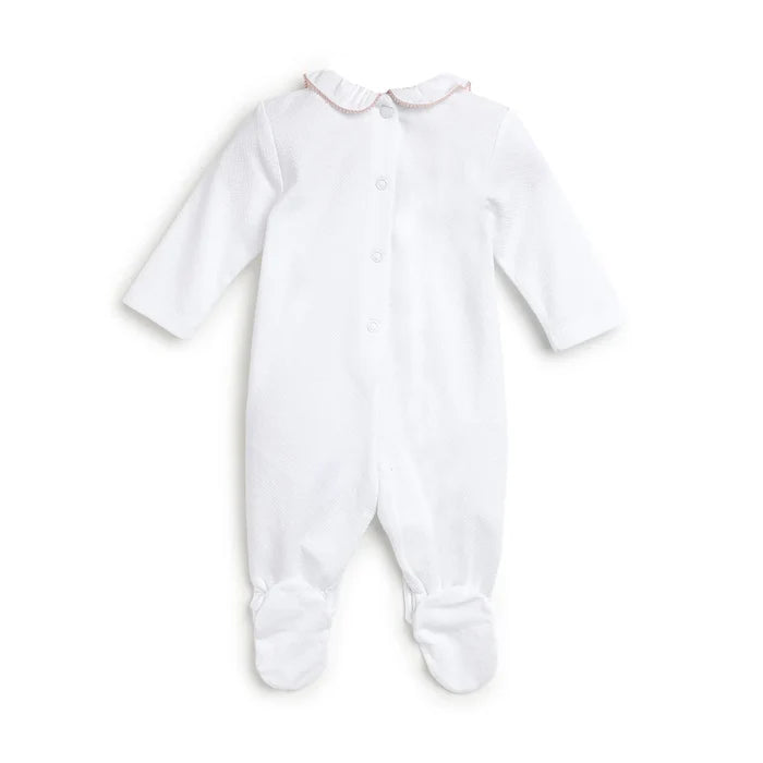 Girls White Printed Leg Opening Babysuit