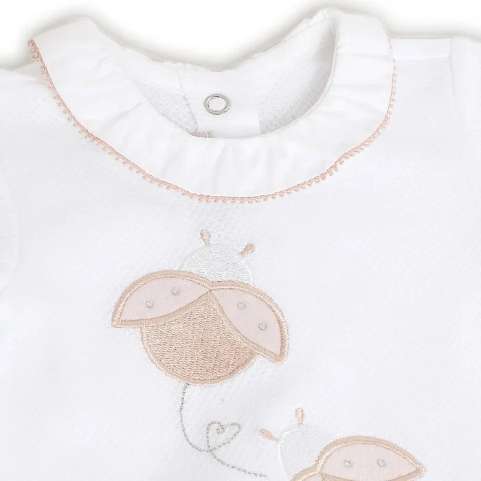 Girls White Printed Leg Opening Babysuit