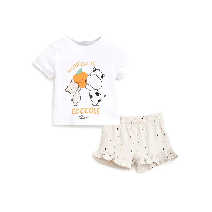 Girls White Printed Top with Shorts