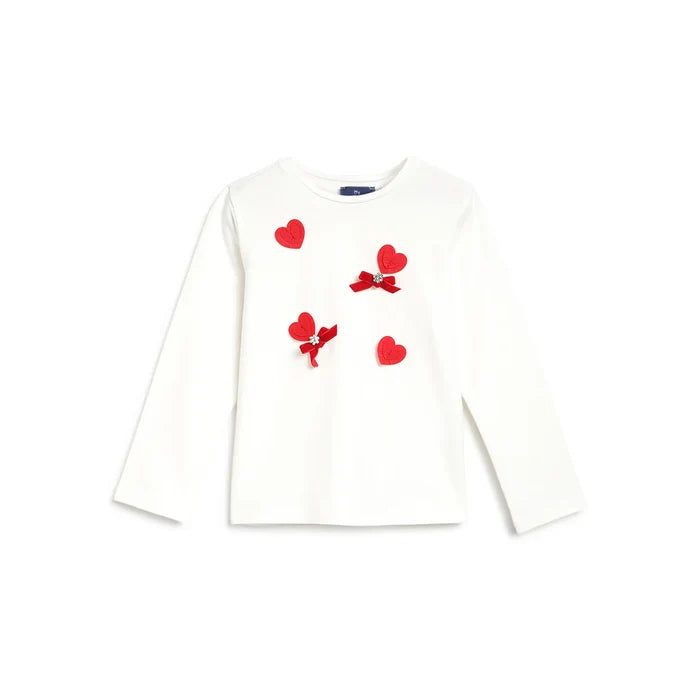 Girls White & Red Embellished T-shirt
