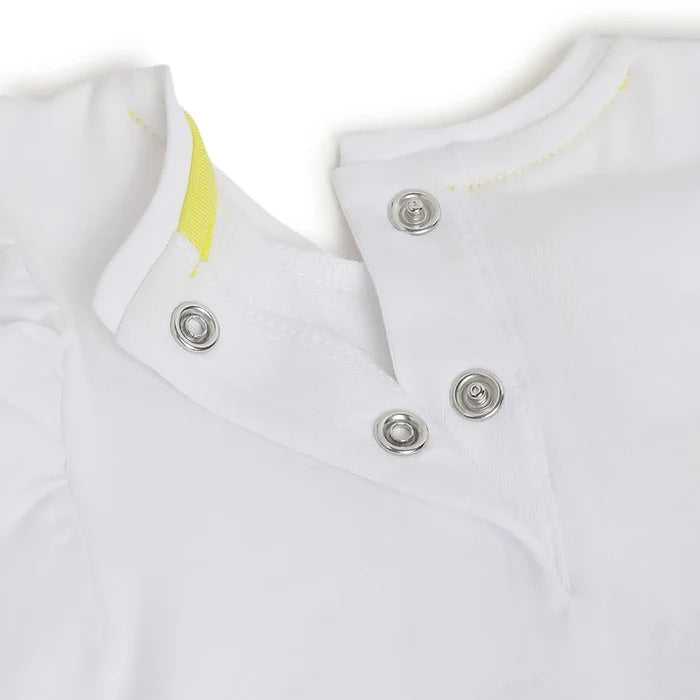 Girls White & Yellow Printed Top with Shorts