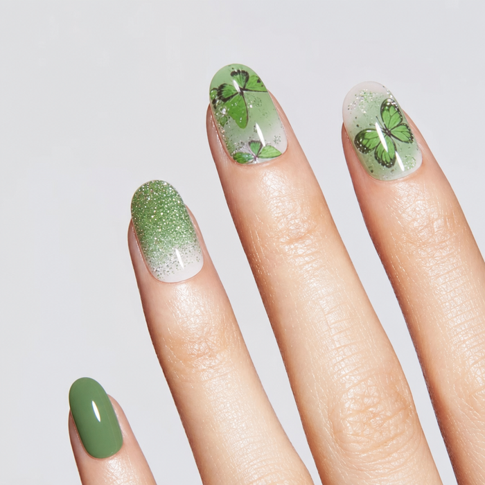 Green Butterfly Glitter Ombre Gel Nail Stickers