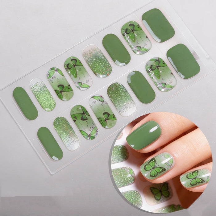 Green Butterfly Glitter Ombre Gel Nail Stickers