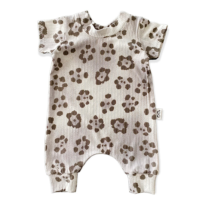 Grey Cheetah Flowers Harem Romper
