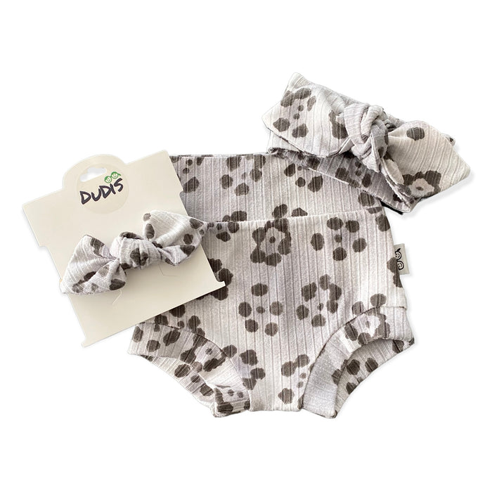 Grey Cheetah Flowers Ribbed Bummies and/or Headbands