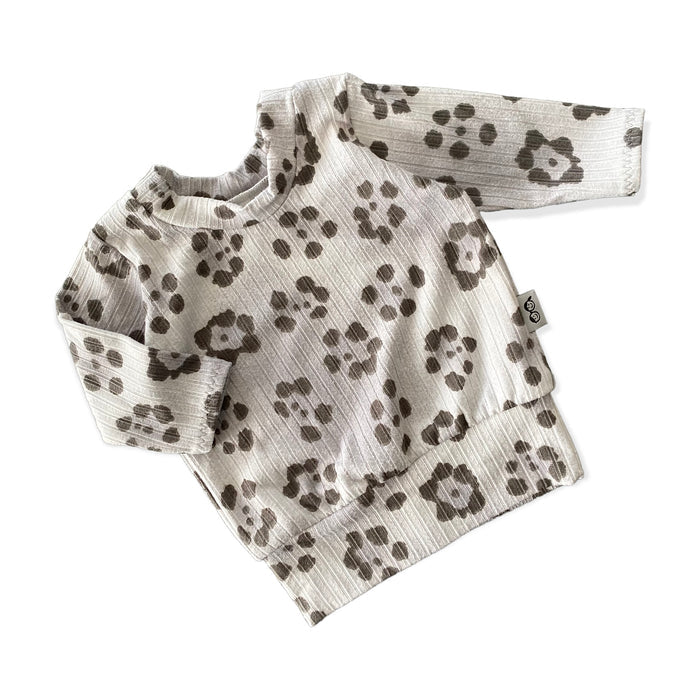 Grey Cheetah Flowers Ribbed Lounge Set