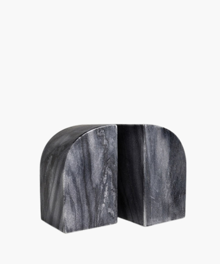 Marble bookends with gray and black veining on a white background. | SW Home