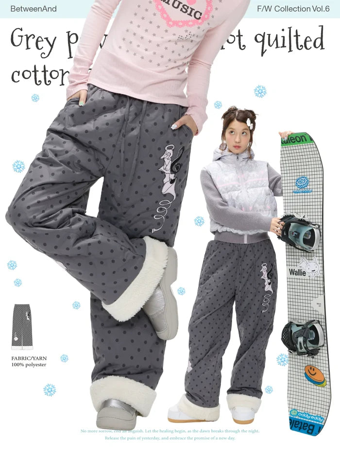 Grey powder polka dot quilted pants with fleece lining