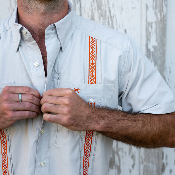 Guayabera Libre-Burnt Orange on Gray by Texas Standard