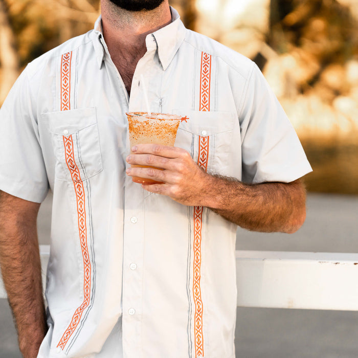 Guayabera Libre-Burnt Orange on Gray by Texas Standard
