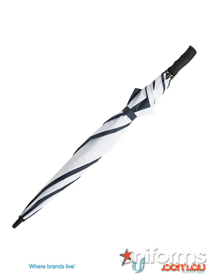 Closed Gusto Umbra black and white striped umbrella with high quality wind-resistant frame