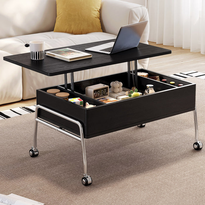 Guyii Black Lift Top Coffee Table – Adjustable Height Table with Storage & Wheels for Living Room & Home Office