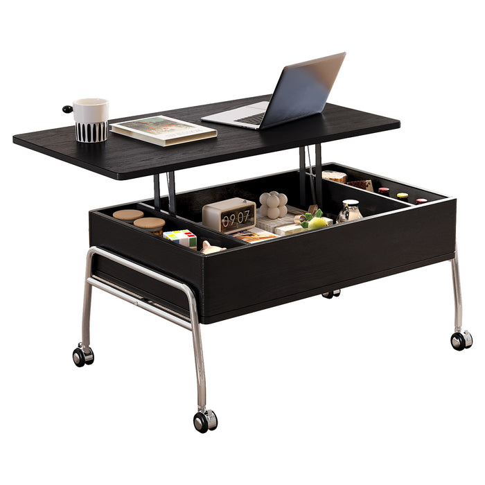 Guyii Black Lift Top Coffee Table – Adjustable Height Table with Storage & Wheels for Living Room & Home Office