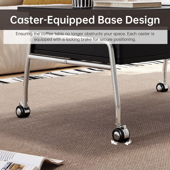 Guyii Black Lift Top Coffee Table – Adjustable Height Table with Storage & Wheels for Living Room & Home Office