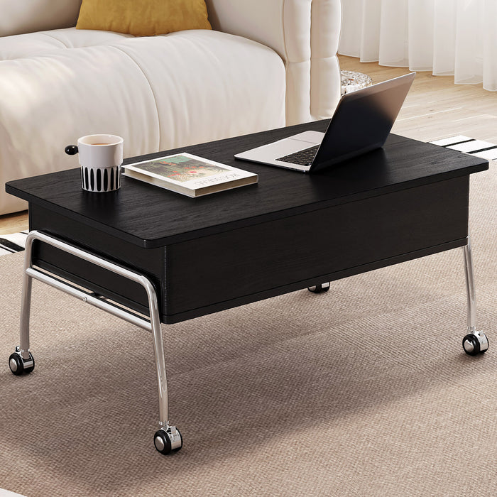Guyii Black Lift Top Coffee Table – Adjustable Height Table with Storage & Wheels for Living Room & Home Office