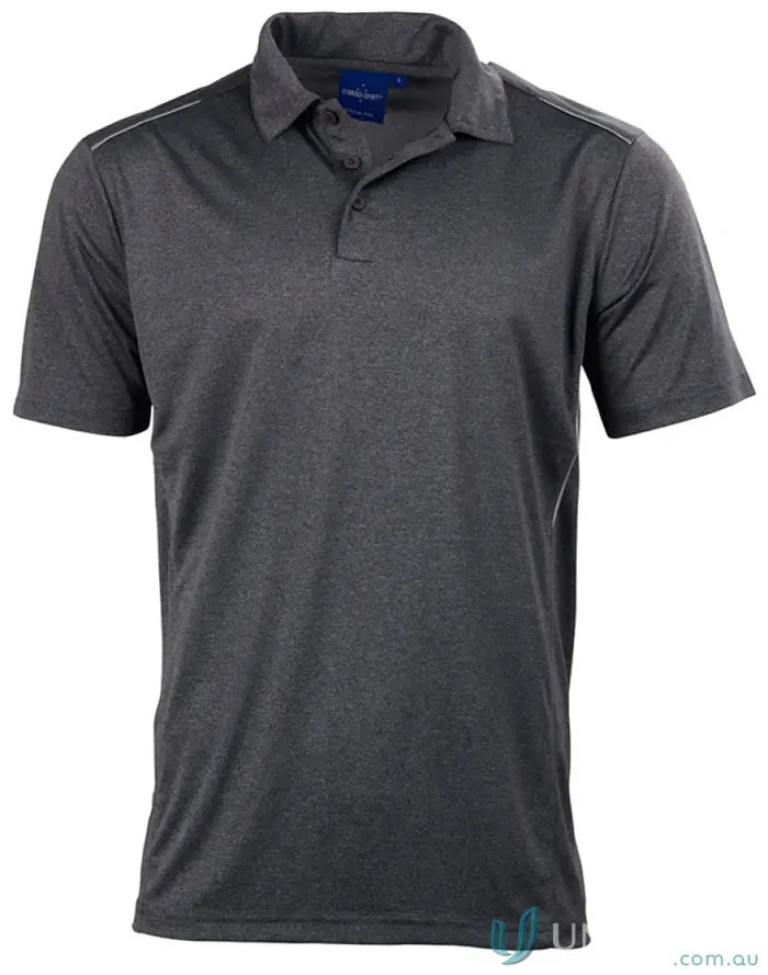 Gray short-sleeved polo shirt from Harland Polo in rapid cool cationic fabric