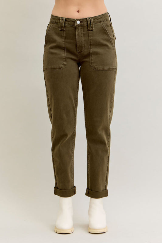 High Waist Dark Forest Garment Dyed Cuffed Jean by Judy Blue