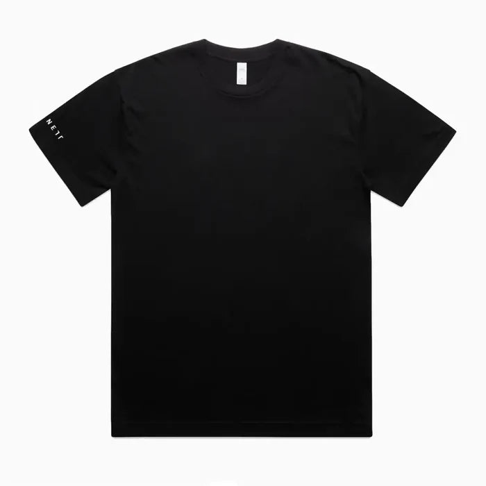 Black short-sleeved hike oversize tee with nett branding on left sleeve perfect for casual uniforms or workwear