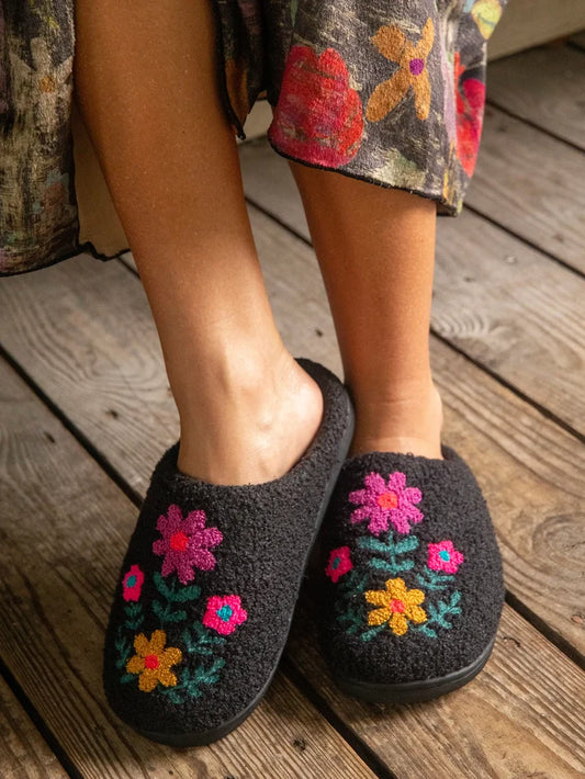 Icon Sherpa Slippers - Charcoal Folk Flower-view 1