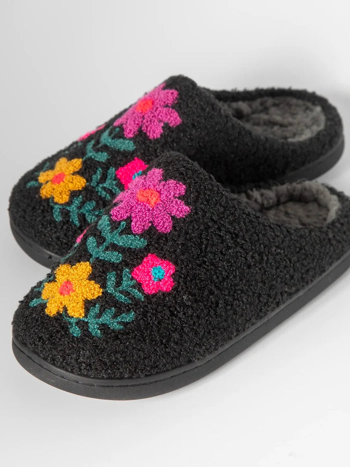 Icon Sherpa Slippers - Charcoal Folk Flower-view 2