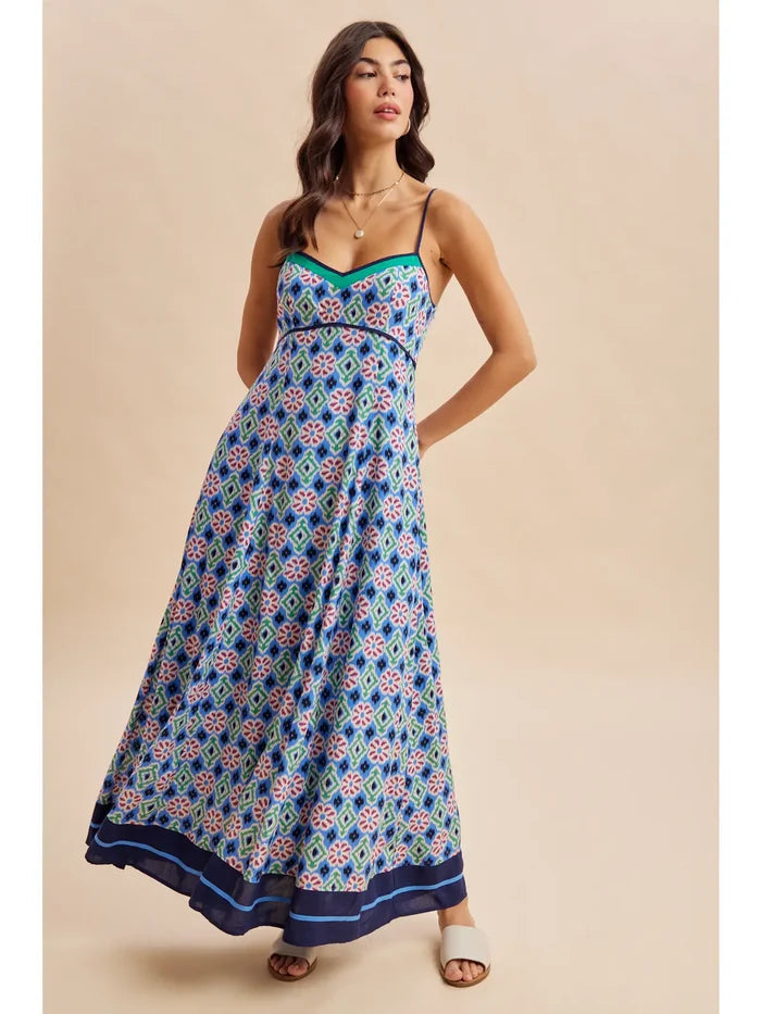 Ikat Border Print Maxi Dress