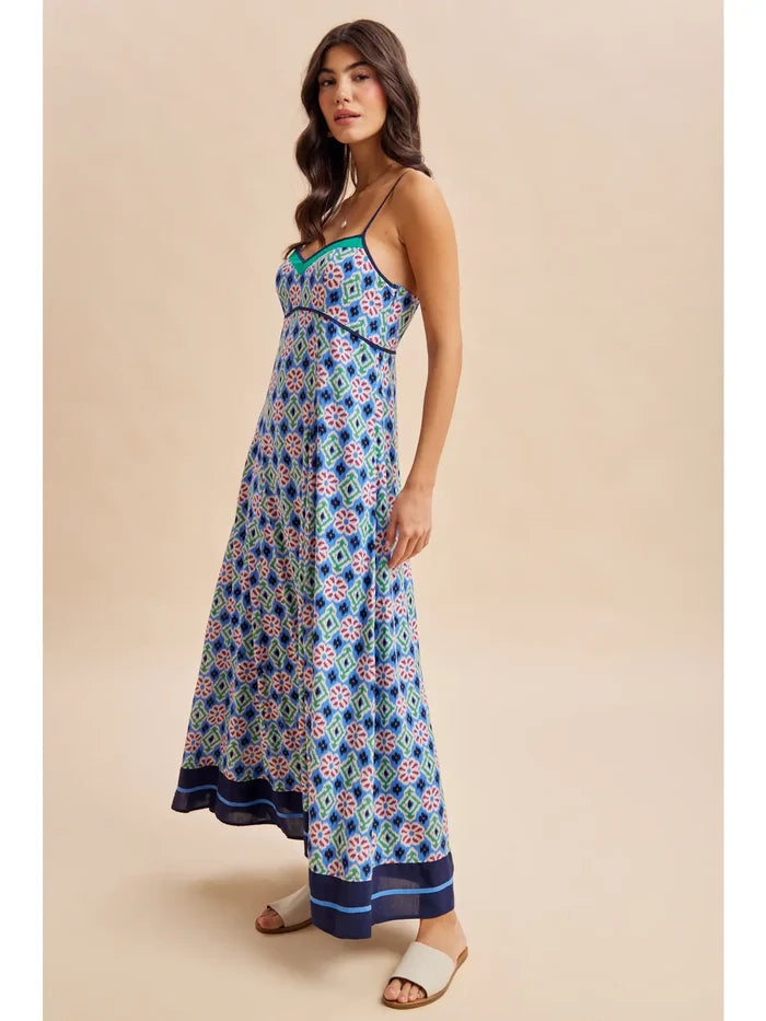 Ikat Border Print Maxi Dress