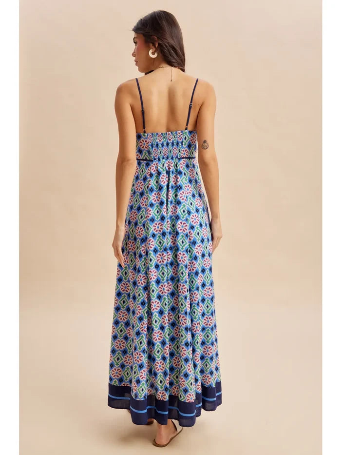 Ikat Border Print Maxi Dress
