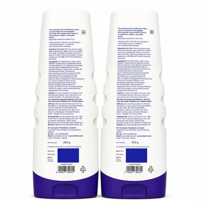 Intense Moisture Conditioner with Vitamin E & Jojoba for Dry & Frizzy Hair - 250 g(Pack of 2)