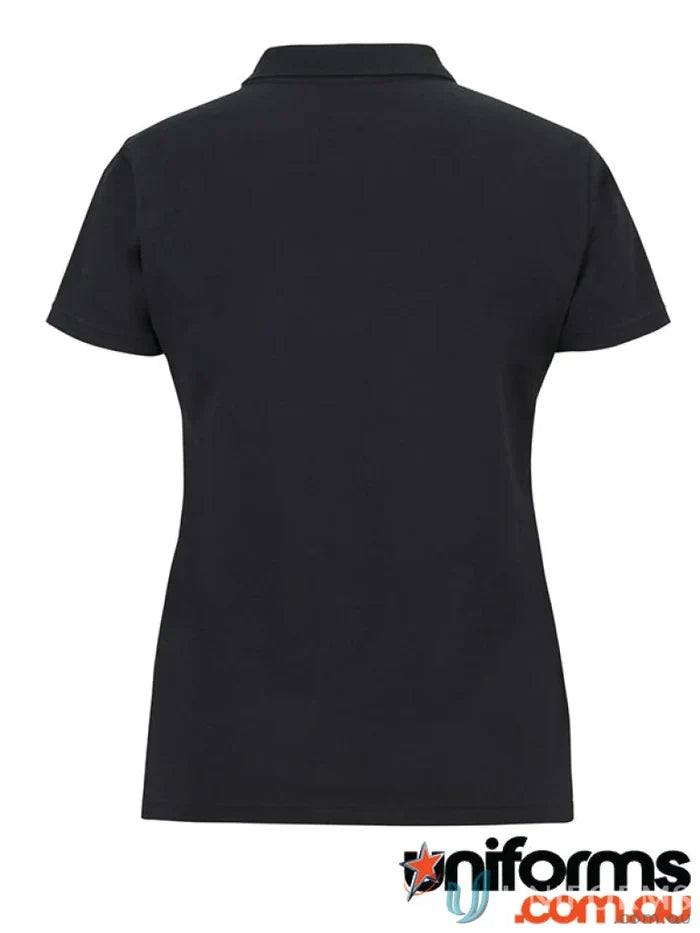 Black cotton ladies stretch polo shirt with classic 1-button placket from JB’s Colours Of Cotton Ladies S/S Stretch Polo